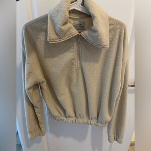 Urban Outfitters Cream Cropped Sherpa Pullover 1/4 Zip Size XS